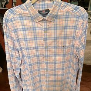 Vineyard Vines Boys Medium pink and blue button down. Worn once or twice